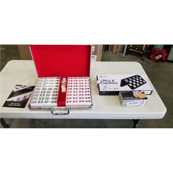 AS NEW YELLOW MOUNTAIN CASED MAHJONG SET AND ASSORTED YELLOW MOUNTAIN GAMES