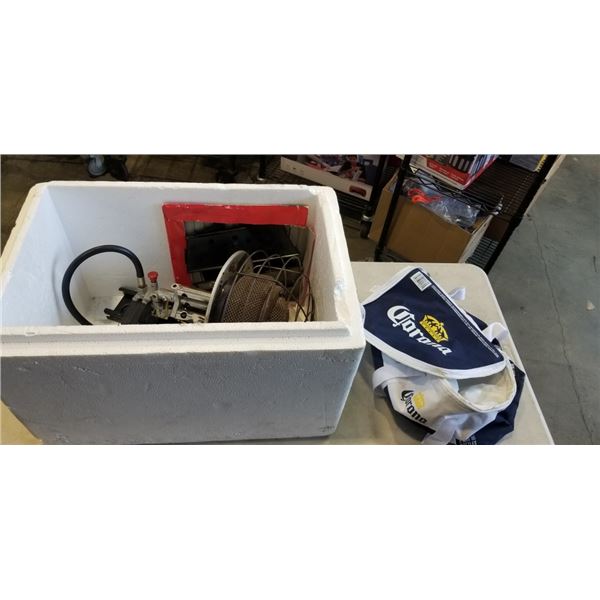 STYROFOAM COOL WITH PROPANE HEATER +BURNER STOVE + FOLDING BBQ