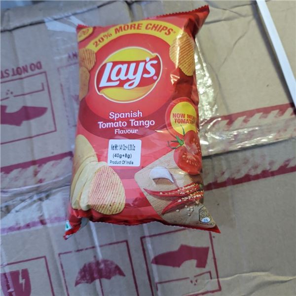 BOX OF LAYS SPANISH TOMATO TANGO CHIPS 130 BAGS BB 08/2026
