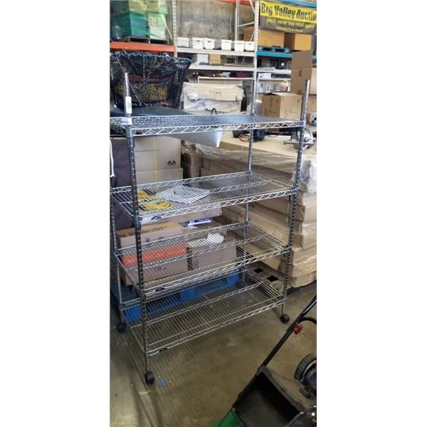 ROLLING METRO WIRE RACK 42 INCH WIDE X 21 INCH DEEP, 65 INCH TALL