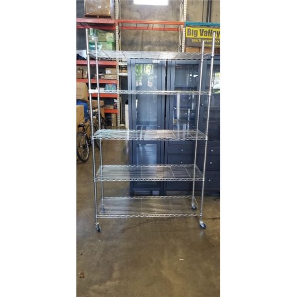 WIRE CHROME ROLLING RACK 48 IN WIDTH, 18 INCH DEEP AND 82 INCH TALL,