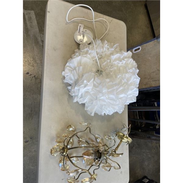 2 HANGING FIXTURES, ONE WITH AMBER CRYSTALS