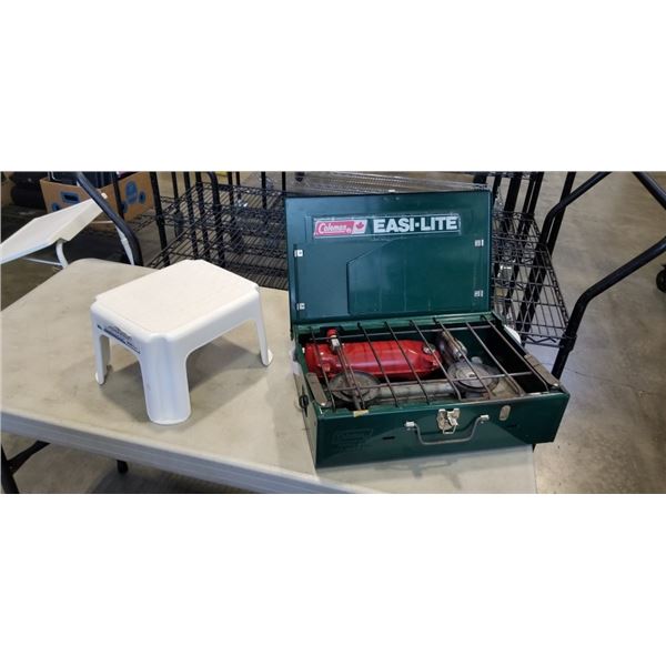 COLEMAN PROPANE STOVE MODEL 431 AND STEP STOOL