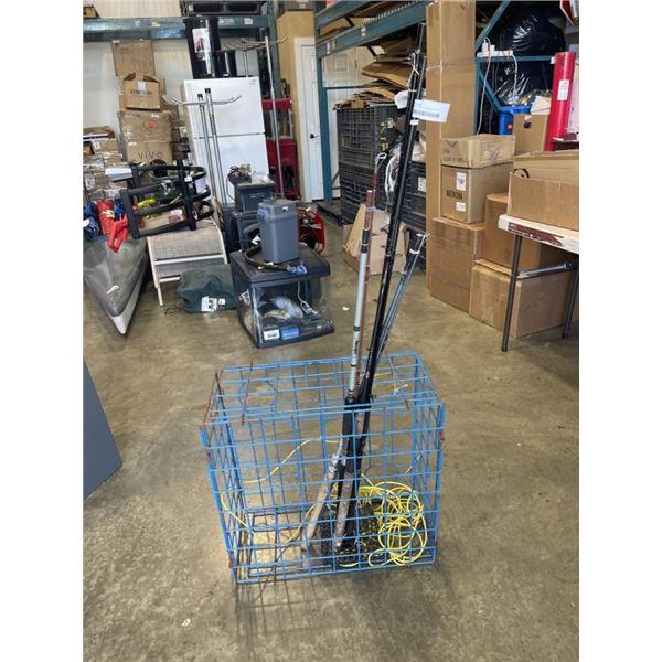 CRAB TRAP AND 4 FISHING RODS