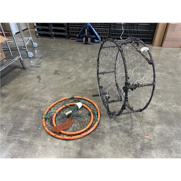 2 ROUND CRAB TRAPS, LARGE ONE IS 32 INCH DIAMETER