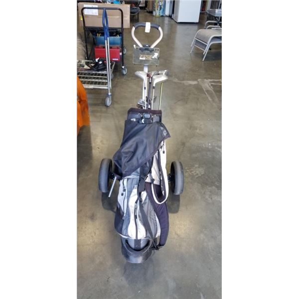 GOLF CLUBS, BAG AND CADDY