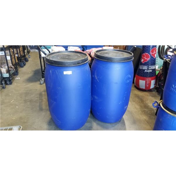 TWO 200 FOOD GRADE BARRELS WITH LIDS