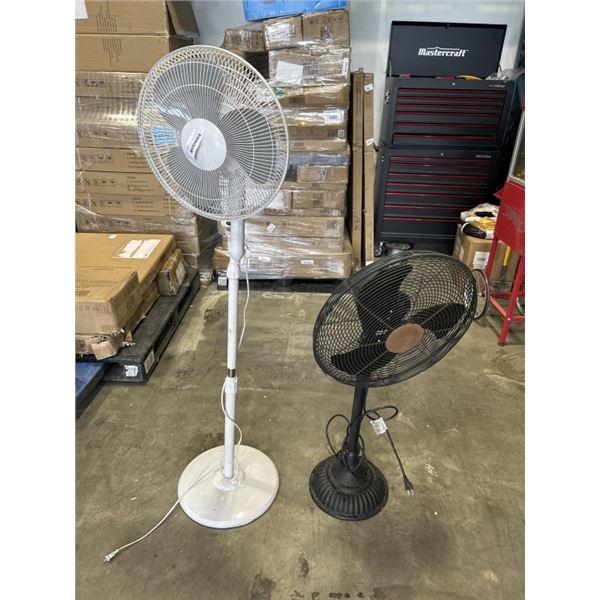 2 FLOOR FANS, ONE IS METAL BASED OUTDOOR FAN