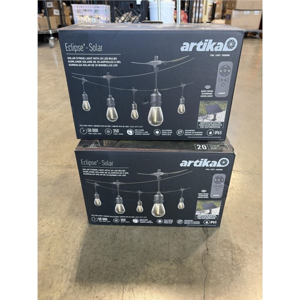 2 SETS OF ARTIKA ECLIPSE SOLAR STRING LIGHTS WITH 20 LED BULBS, REMOTE, EACH IS 42FT LONG