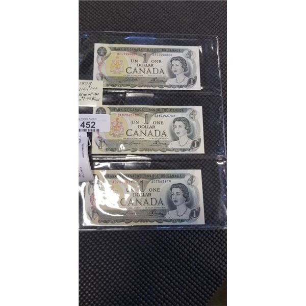 3 - 1973 CANADIAN $1 BILLS LAST ISSUES OF THE $1 BILL