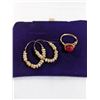 Image 1 : PAIR OF HAND CRAFTED GOLD WIRE W/ REAL PEARLS EARRINGS AND RUBY RING