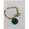 Image 1 : GOLD TONE W/ MALACHITE STONE PENDANT LINKS BRACELET