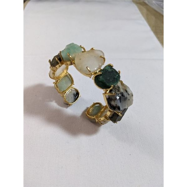 NATURAL GEM STONE POEN CUFF BANGLE