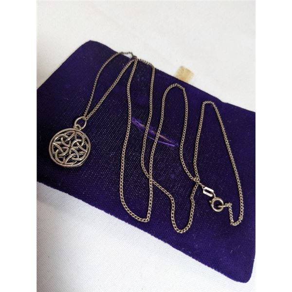 VINTAGE STERLING SILVER CHAIN W/ CELTIC PENDANT NECKLACE