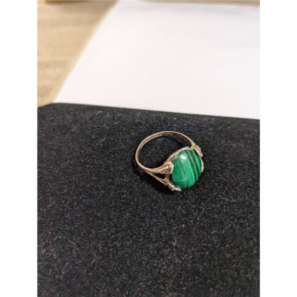 VINTAGE STERLING SILVER W/ MALACHITE STONE RING, MARKED 925