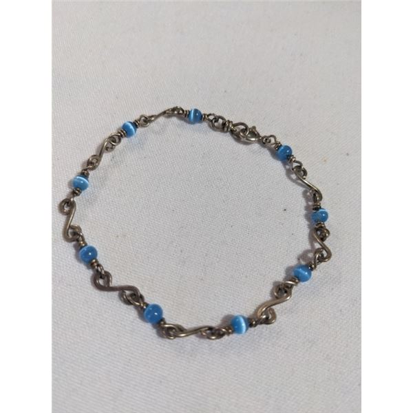 VINTAGE STERLING SILVER W/ BLUE BEADS BRACELET
