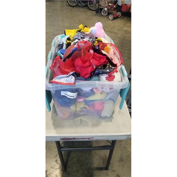 TOTE OF KIDS TOYS AND CLOTHES. DOG POOP BAGS AS WELL