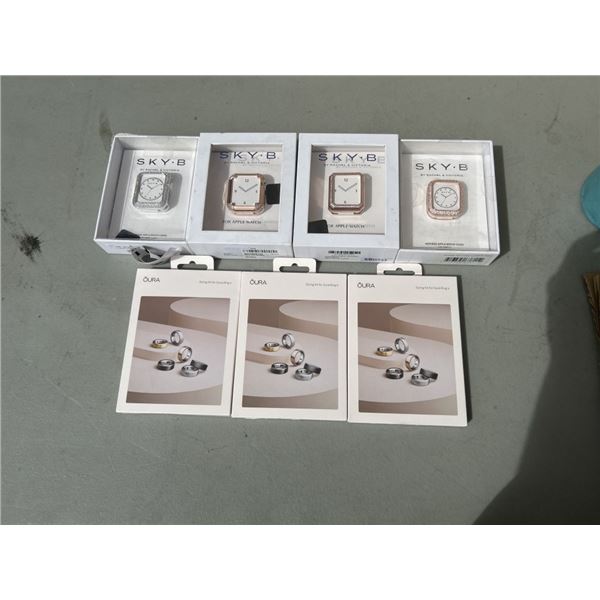 4 NEW SKY B APPLE WATCH CASES AND 3 BOXES OURA RING SIZING KITS