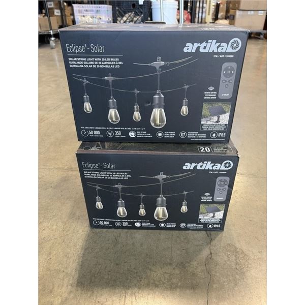 2 SETS OF ARTIKA ECLIPSE SOLAR STRING LIGHTS WITH 20 LED BULBS, REMOTE, EACH IS 42FT LONG
