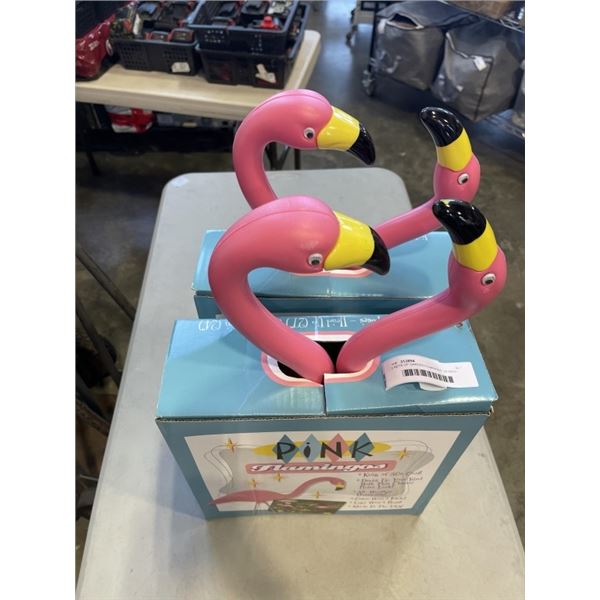 2 SETS OF GARDEN FLAMINGOS. 24 INCH AND 27 INCH