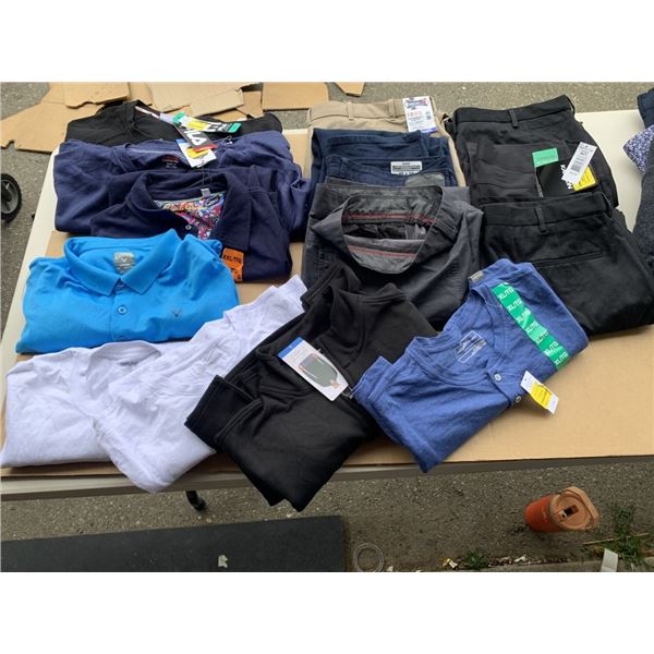 LOT OF MEN'S CLOTHING WITH TAGSSIZE 38- 40 PANTS AND LARGE TO 2XL SHIRTS