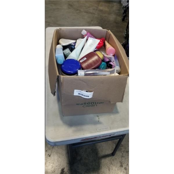 TOTE OF ASSORTED BATHROOM LOTIONS ETC