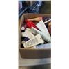 Image 2 : TOTE OF ASSORTED BATHROOM LOTIONS ETC
