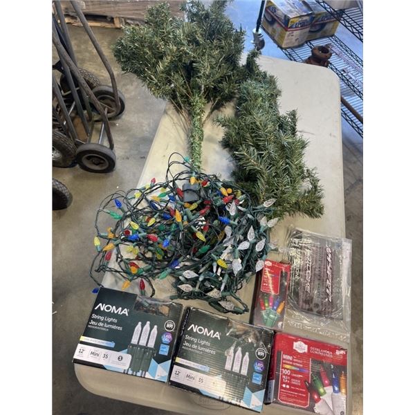 BOX OF CHRISTMAS LIGHTS AND DECOR