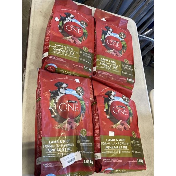 4 BAGS 1.81KG EACH OF PURINA ONE LAMB AND RICE AFULT DOG FOOD, B/B AUGUST 2027