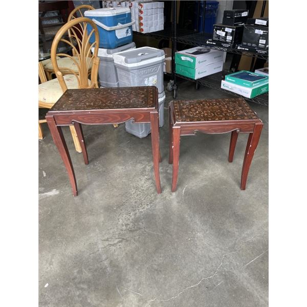 2 MAHOGNAY FINISH SIDE TABLES