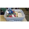 Image 1 : PLASTIC TOTE OF LADIES CLOTHES AND COSMETIC BAGS