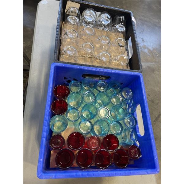 2 CRATES COMMERCIAL GLASSWARE, WATER CUPS