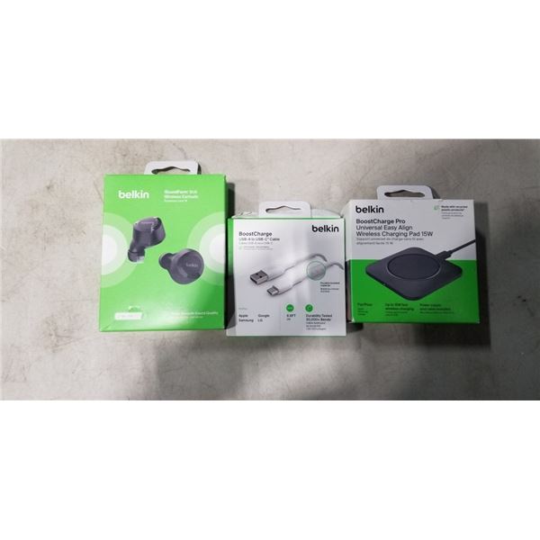 BELKIN SOUNDFORM FLO NOISE CANCELLING EARBUDS , BELKIN BOOSTCHARGE PRO UNIVERSAL EASY ALIGN WIRELESS