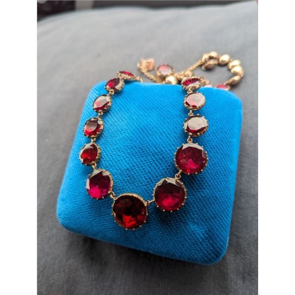 GEORGIAN 9K GOLD WITH REAL GARNET RIVIERA NECKLACE, 22 GRAMS, EXCELLENT QUALITY GARNETS, ESTIMATED V