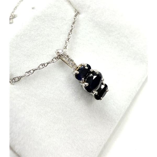 STERLING SILVER NATURAL BLUE SAPPHIRE PENDANT WITH STERLING SILVER CHAIN, W/A $550.00. SAPPHIRE IS T