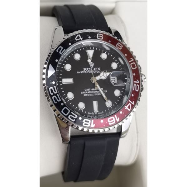 ROLEX GMT MASTER, UNAUTHENTIC - BLACK DIAL, BLACK/ RED BEZEL