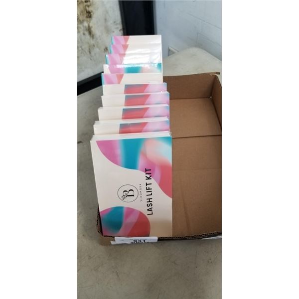 10 NEW BLOOMORA LASH LIFT KITS, EACH KIT INLCUDES 4 LOTIONS, 1 GLUE BALM, AND EYELASH ACCESSORIES TO