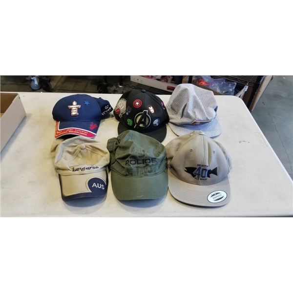 BOX OF 6 BASEBALL HATS. 4 NEW