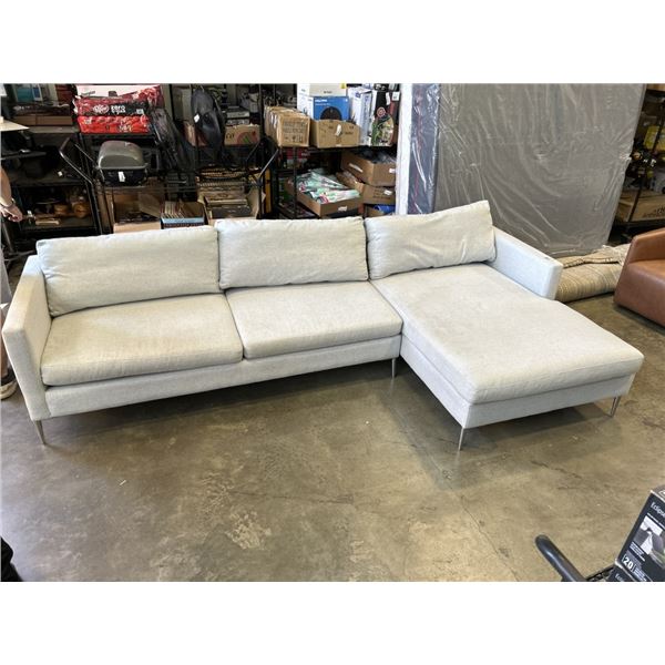 2PC GLUCKSTEIN HOME GREY FABRIC SECTIONAL SOFA, 116 INCH ALONG THE BACK X 64 INCH TO CHAISE