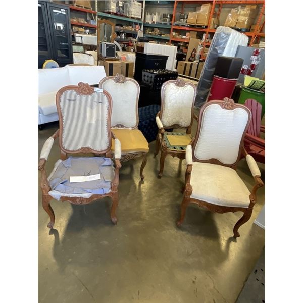 SET OF 4 WIILLIAM SWITZER VENETIAN LOUIS XV HIGHBACK DINING ARMCHAIRS, REQUIRE REUPHOLSTERY WORK , R