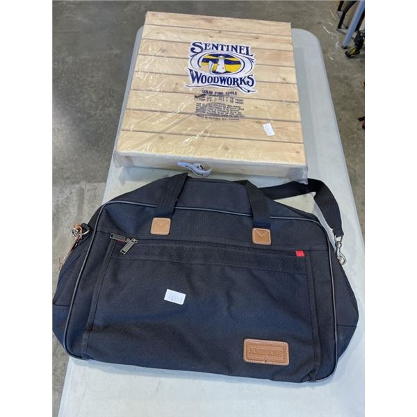 SENTINEL WOODWORKS SOLID PINE TABLE AND JORDACHE BAG