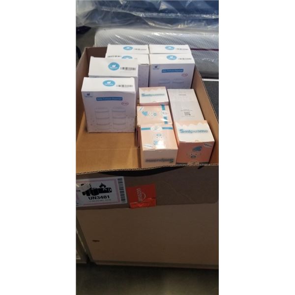 6 NEW TERMICHY BABY FORMULA DISPENSERS, 4 SMLPUAME PACIFIER HOLDER CASE, AND VUCCHINI GRAVITY OIL & 