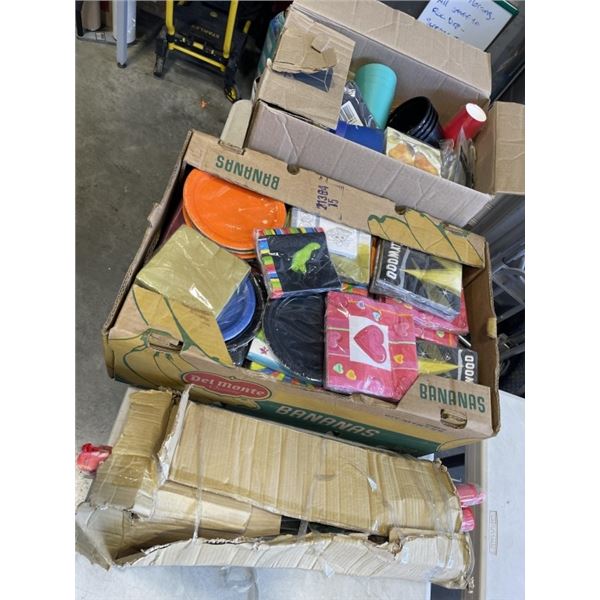 2 BOCES OF ASSORTED PARTY SUPPLIES, DECOR, PLATES ETC
