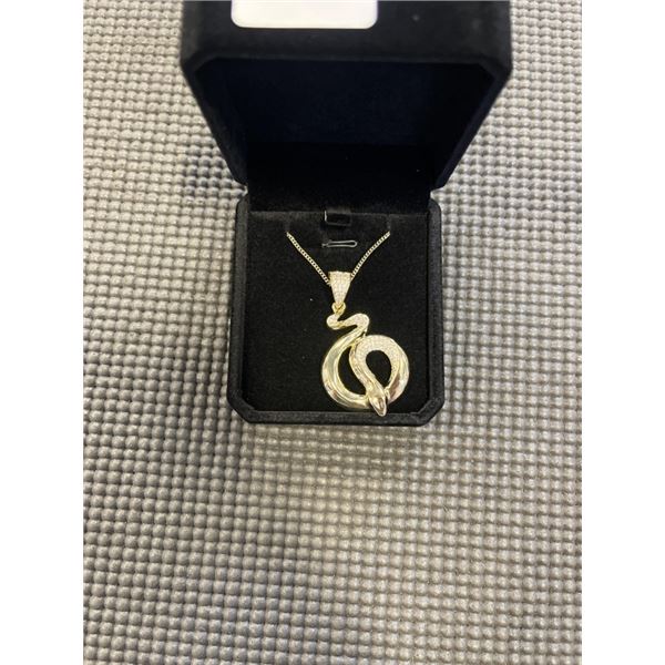 NEW 14K GOLD PLATED 50.0MM SIMULATED DIAMOND (CZ) SNAKE NECKLACE, CHAIN 18" LONG