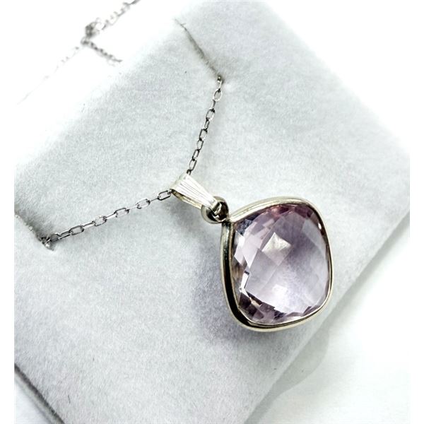 STERLING SILVER NATURAL AMETHYST PENDANT WITH STERLING SILVER CHAIN, RETAIL $350.00. AMETHYST IS THE