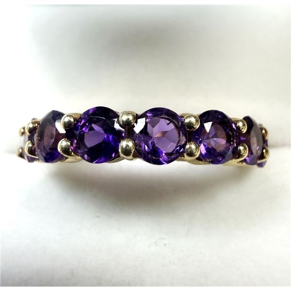 GOLD PLATED STERLING SILVER NATURAL AMETHYST RING, SIZE 7, W/A $450.00. AMETHYST IS THE BIRTHSTONE F