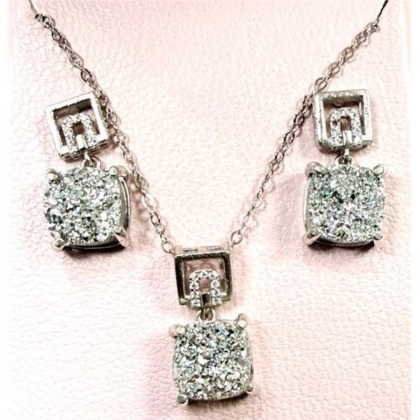 STERLING SILVER NATURAL DYED DRUZY (3.60CT) EARRING AND PENDANT WITH STERLING SILVER CHAIN, W/A $850