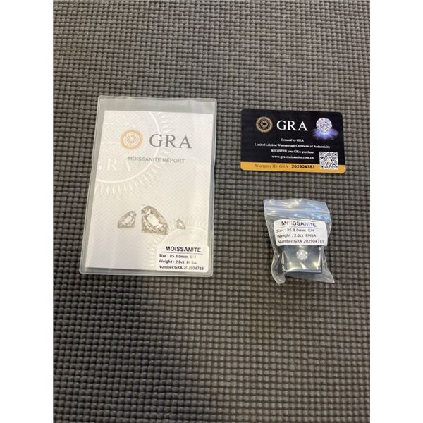 NEW 2.0CT MOISSANITE STONE, ROUND BRILLIANT CUT, GH-VVS1 TESTS POSITIVE W/ DIAMOND TESTER - MORE BRI