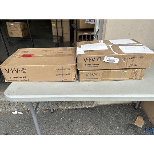 VIVO QUAD MONITOR DESK STAND, DUAL MONITOR STAND AND SINGLE MONITOR STAND