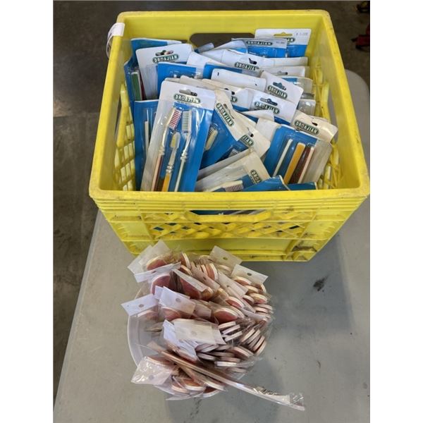 CRATE OF NEW TOOTHBRUSHES AND NAIL FILES
